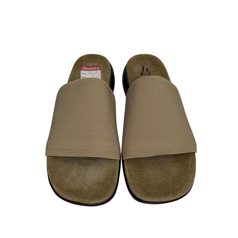 Vintage Y2K Square Toe Life Stride Comfort Stretchy Wide‎ Strap Tan Sandals 8M - Picture 5 of 8
